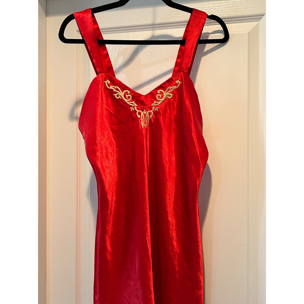 Vintage Val Mode Lingerie Women's Nightgown Sleep Dress Sleeveless Red Size M